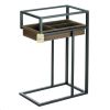 Accent Plus Glass-Top Industrial Side Table with Pull-Out Drawer