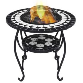 vidaXL Mosaic Fire Pit Table Black and White 26.8" Ceramic