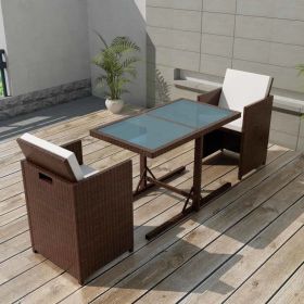 vidaXL 3 Piece Bistro Set with Cushions Poly Rattan Brown