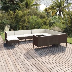 vidaXL 11 Piece Patio Lounge Set with Cushions Poly Rattan Brown