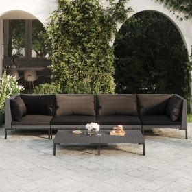 vidaXL 5 Piece Patio Lounge Set with Cushions Poly Rattan Dark Gray