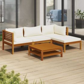 vidaXL 5 Piece Patio Lounge Set with Cream Cushion Solid Acacia Wood