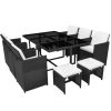 vidaXL 11 Piece Patio Dining Set with Cushions Poly Rattan Black