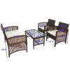 4 PCs Outdoor Patio Furniture Sofa Conversation Sets PE Rattan Wicker Sofa Chair Set Cushioned Seat with Glass Tabletop Coffee Table with Soft Cushion