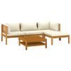 vidaXL 5 Piece Patio Lounge Set with Cream Cushion Solid Acacia Wood