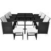 vidaXL 11 Piece Patio Dining Set with Cushions Poly Rattan Black