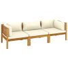 vidaXL 3-Seater Patio Sofa with Cream Cushion Solid Acacia Wood