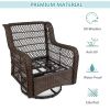 Outdoor Bistro Set 3 Pieces;  Outdoor Resin Wicker Swivel Rocker Patio Chair;  360-Degree Swivel Rocking Chairs and Tempered Glass Top Side Coffee Tab