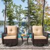 Outdoor Bistro Set 3 Pieces;  Outdoor Resin Wicker Swivel Rocker Patio Chair;  360-Degree Swivel Rocking Chairs and Tempered Glass Top Side Coffee Tab